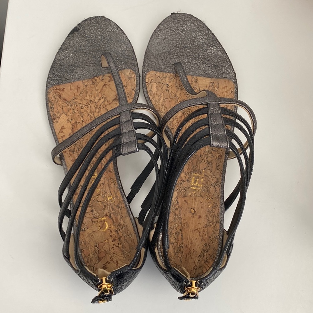 CHANEL Authentic T-Strap Zip Metallic Sandals (EUR 38.5)